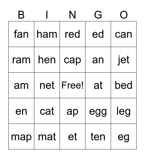 Phonics Bingo Card