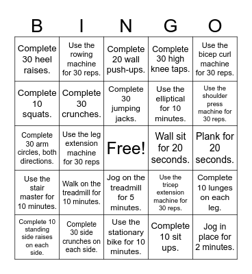 Fitness Bingo: Challenge Yourself!Comple Bingo Card