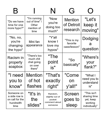 Bernadette Bingo Card