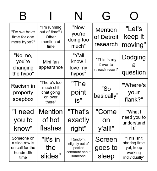 Bernadette Bingo Card