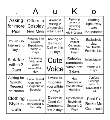 Week One of Talking to Bella Bingo Card