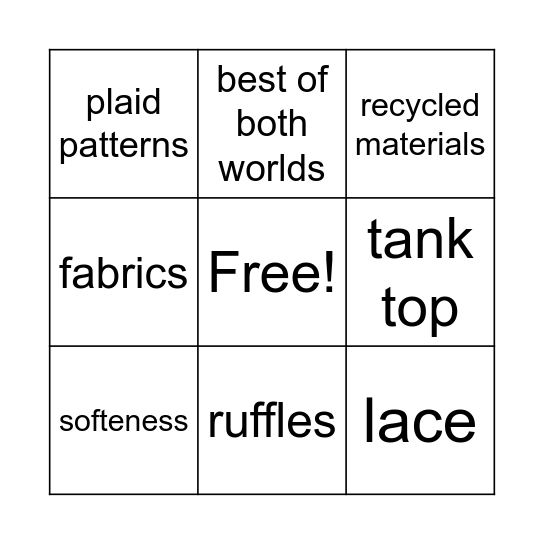 Fashion Bingo Card