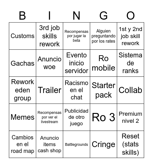 Livestream ro Bingo Card