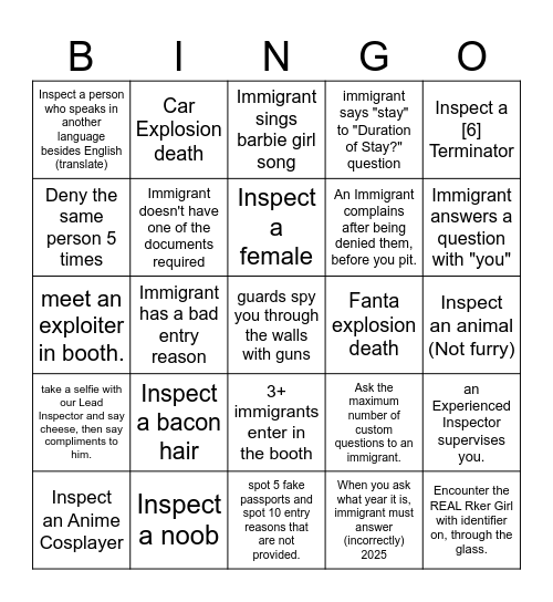 Inspector Corp Bingo Card