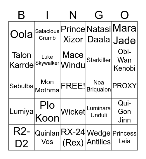 STAR WARS Bingo Card