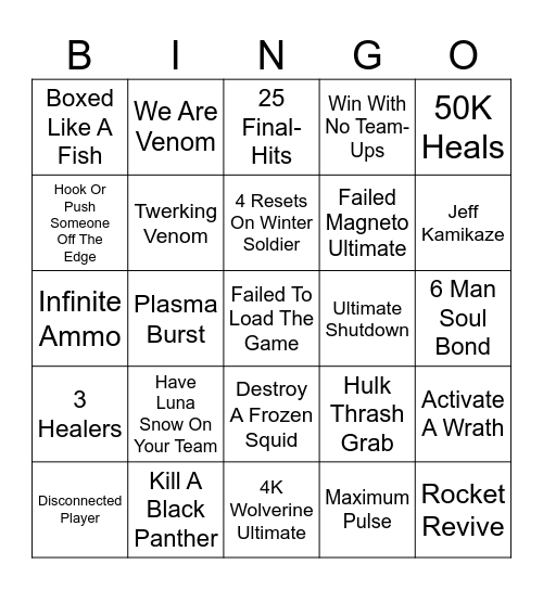 Marvel Rivals Bingo Card