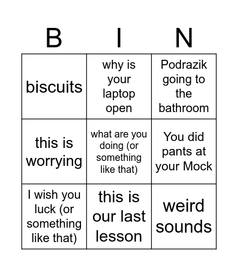 End of Year 13 Pango Season 2 Bingo Card