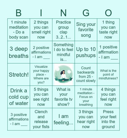 Mindfulness Bingo Card