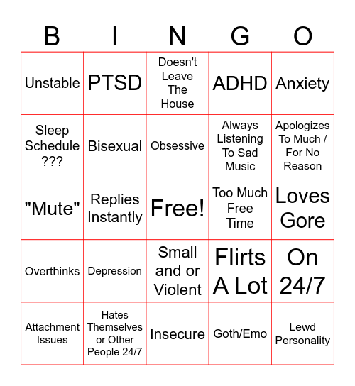 Mentally Ill Bingo Card