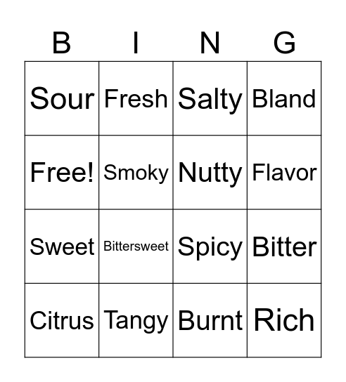 Lesson 2 - Flavor Bingo Card