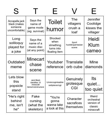 Minecraft Movie Bingo Card