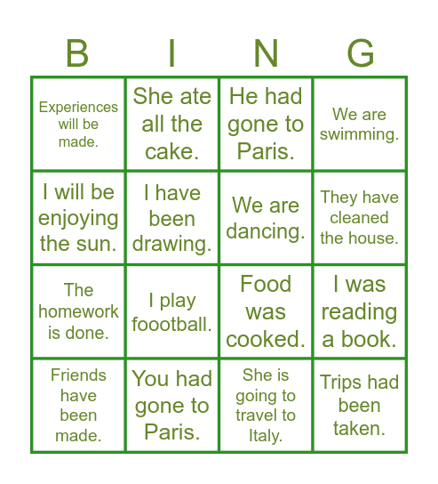 Grammar bingo Card