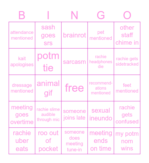 pixel girls meeting Bingo Card