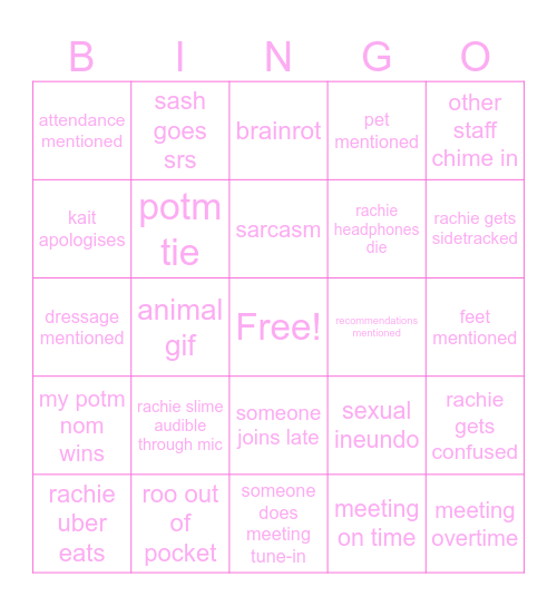 pixel girls meeting Bingo Card