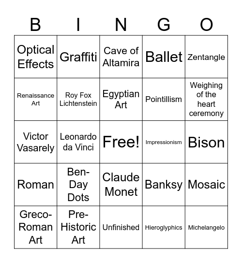 Art Review Bingo Card