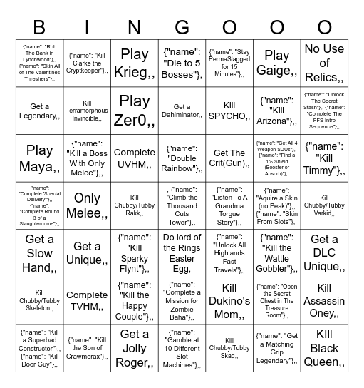 Untitled Bingo Card