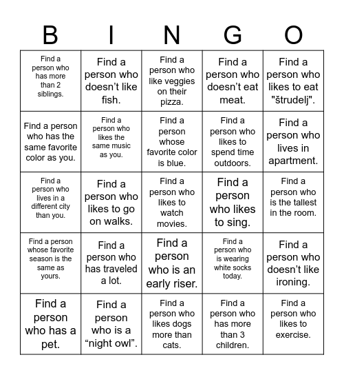 Find a Person BINGO Card