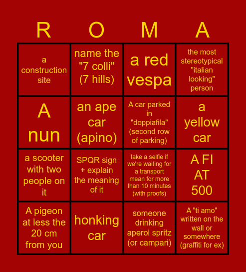 Rome Bingo - Transfers Edition Bingo Card