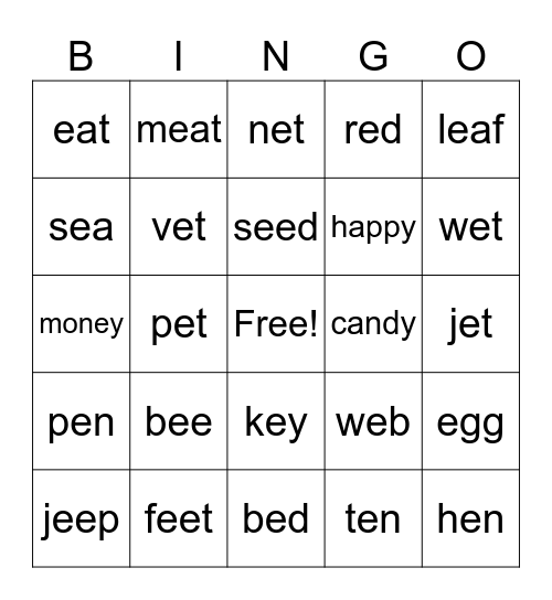 Short & Long Ee Bingo Card