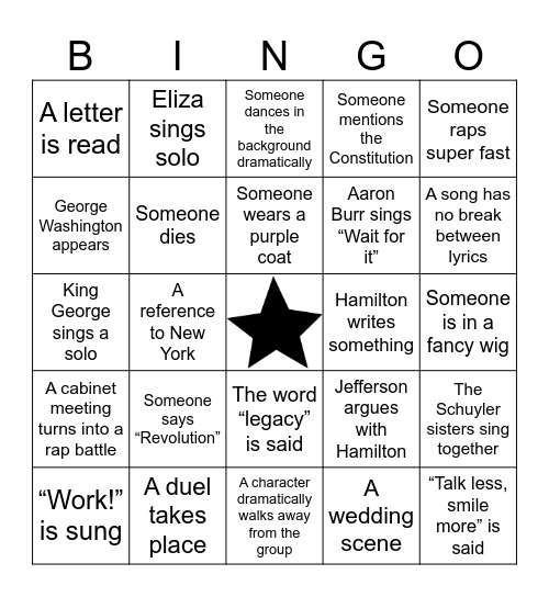 Hamilton Bingo Card