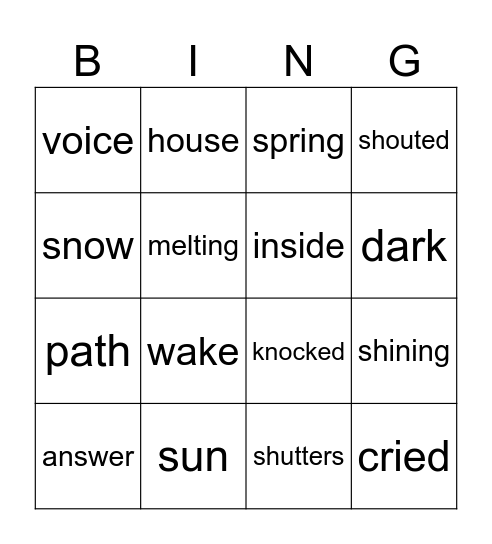 Frog and Toad Spring Bingo Card