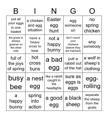 Easter And Spring Idioms and Traditions Bingo Card