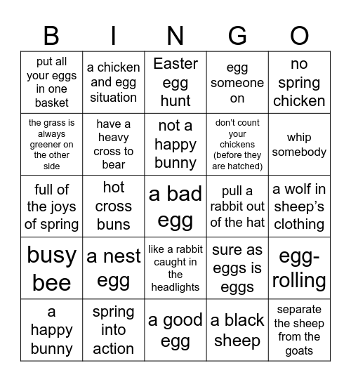Easter And Spring Idioms and Traditions Bingo Card