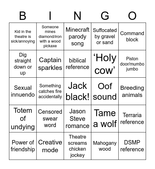 Minecraft Bingo Card