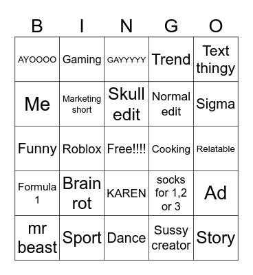 Youtube shorts bingo Card