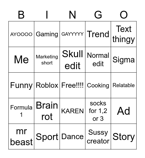Youtube shorts bingo Card