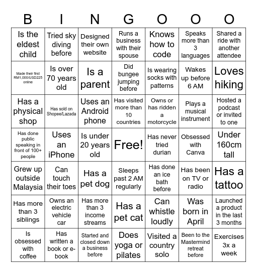 Mastermind Retreat 2025 Bingo Card