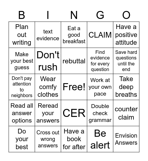 MCAS Bingo Card