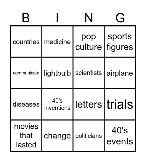 Inventions Bingo Card
