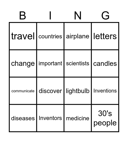 Inventions Bingo Card