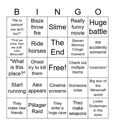 "Minecraft Movie" Bingo Card