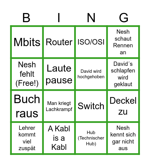 Schul Bingo Card