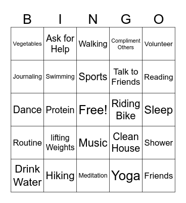 Student Wellness Bingo Card