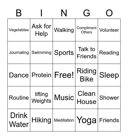 Student Wellness Bingo Card