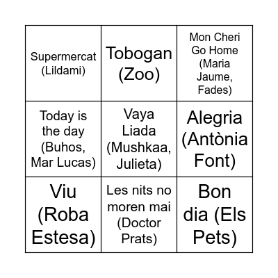 Bingo musical Bingo Card