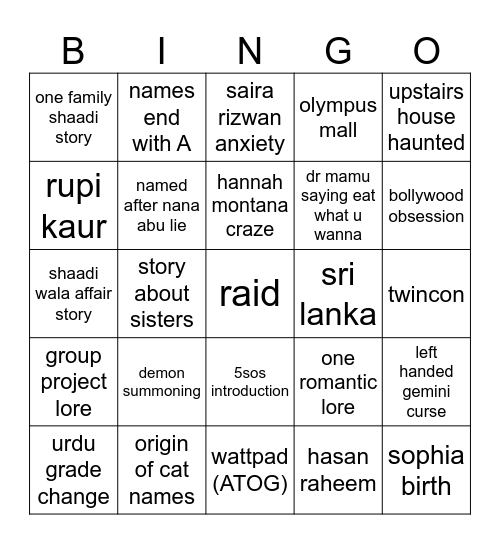 Mahnoor Hamid Bingo Card