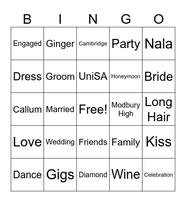 Bridal Bingo! Bingo Card
