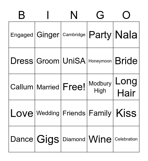 Bridal Bingo! Bingo Card