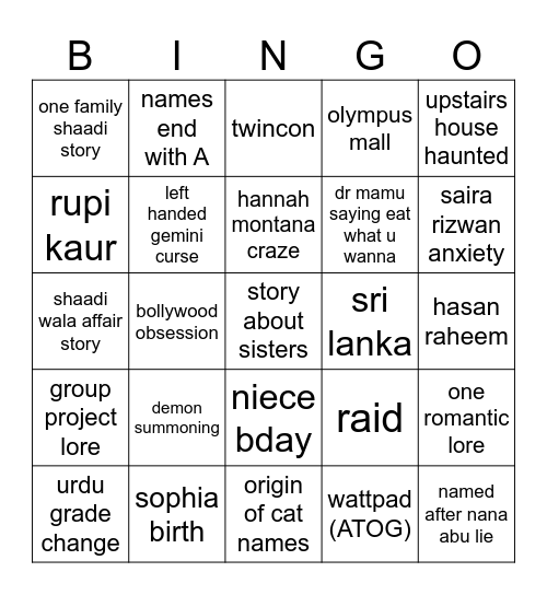 Mahnoor Hamid Bingo Card