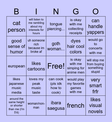 River's awesome type Bingo Card