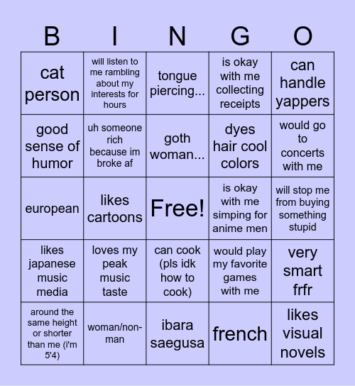 River's awesome type Bingo Card
