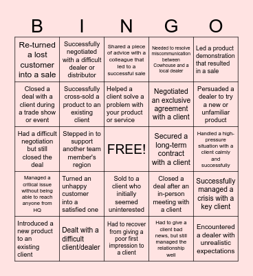 Cowhouse Sales Bingo Card
