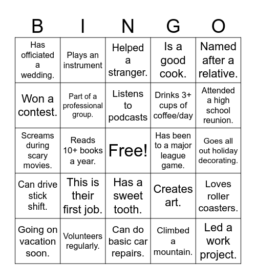 VVF BINGO Card