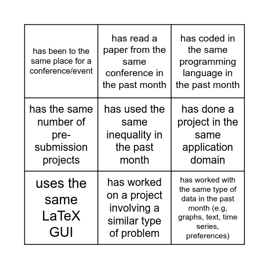 I talked to someone who... Bingo Card