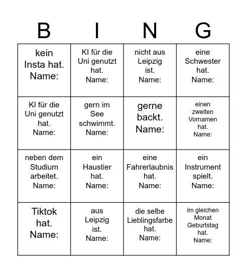 Finde eine Person die... Bingo Card