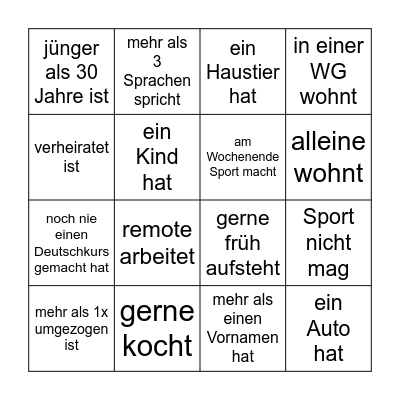 Finde jemanden, der ... Bingo Card